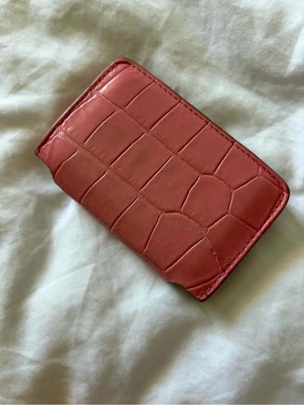 & Other Stories Pink Croc-Embossed Card Holder Wallet